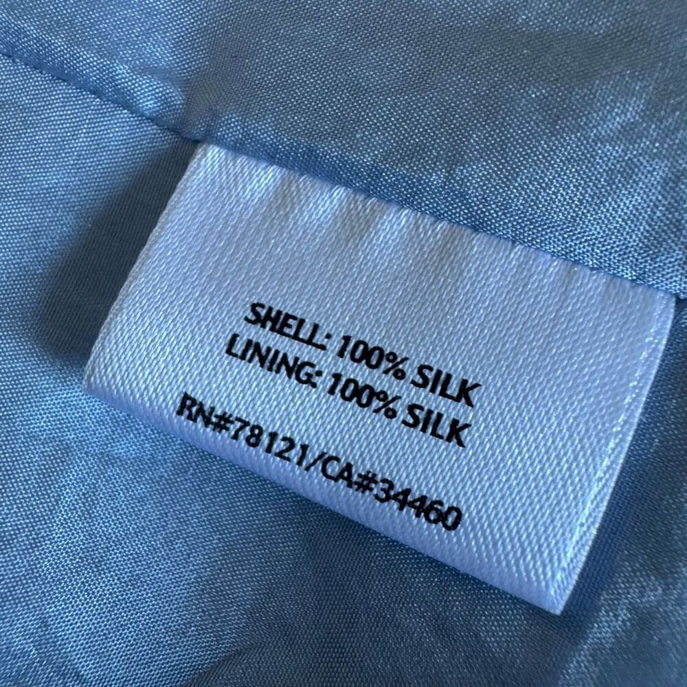 Eileen Fisher 100% Silk Sky Blue Pinch Pleated Open Blazer Jacket Sz M - Picture 6 of 6